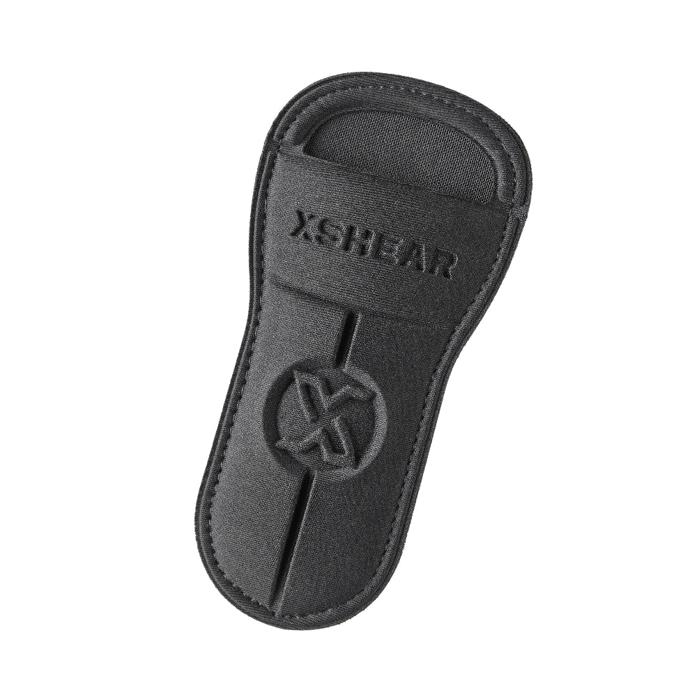 Black XShear Soft Holster with stitched logo and belt loop slot, designed to hold trauma shears securely.