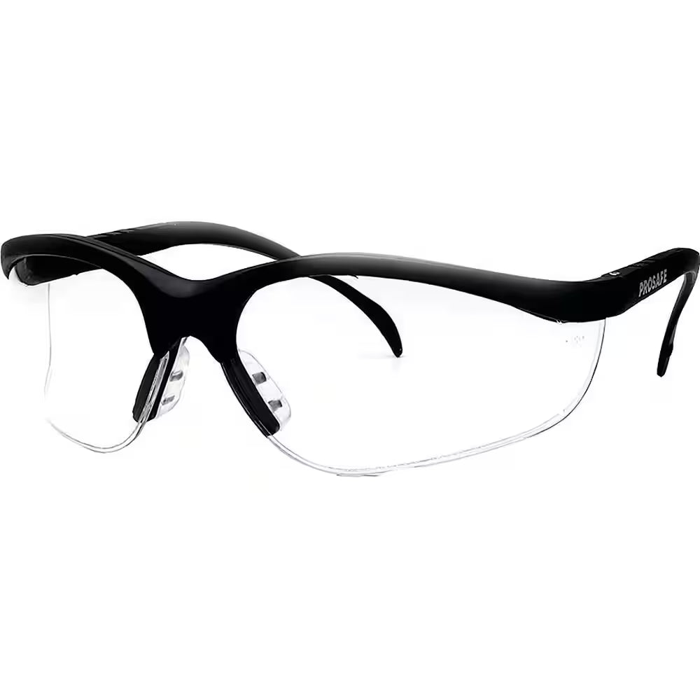 Clear Lens Safety Glasses with black frame – wraparound impact-resistant PPE eyewear

