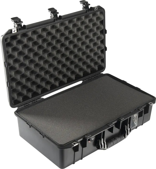 Pelican 1555 Air Case – Black with foam insert, crushproof waterproof protective gear case lid open