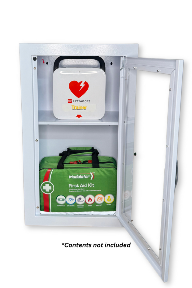 Wall-Mountable Double Defib & First Aid Cabinet