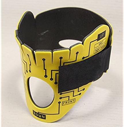 Yellow civilian NECKLITE neck brace variant showing front tracheotomy opening

