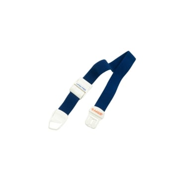 Blue quick-release tourniquet with white buckle and adjustable latex-free strap