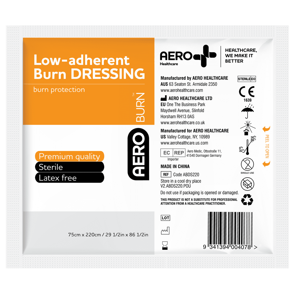 Aeroburn Low-Adherent Burn Dressing 75×220cm – sterile burn dressing with hydrogel

