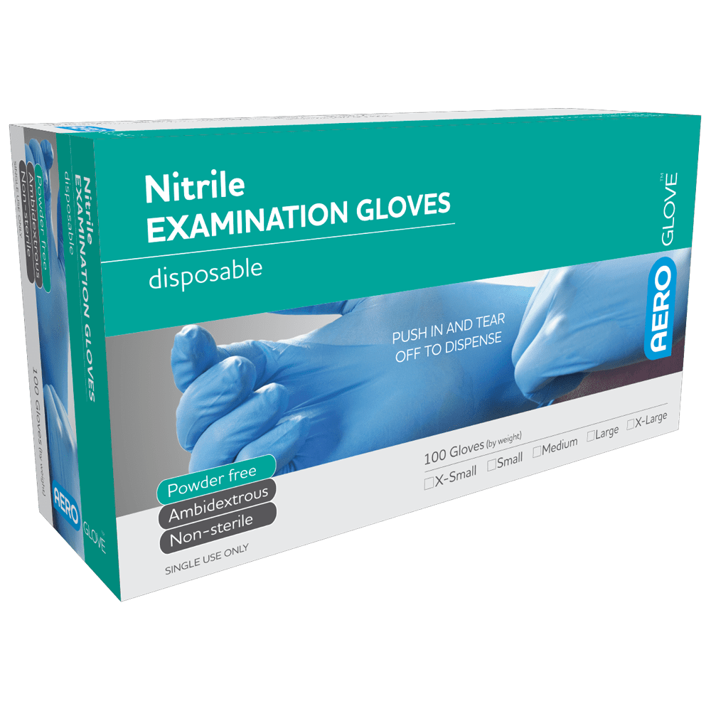 Box of Aeroglove Nitrile Powder-Free Gloves – Medium size, latex-free disposable gloves

