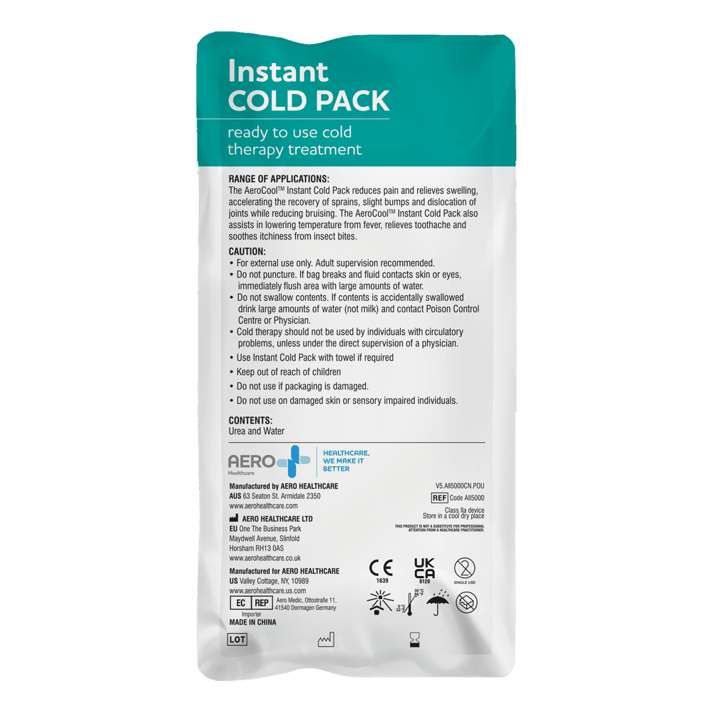 Back label of Aero Ice Pack showing activation instructions

