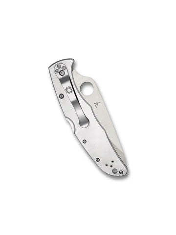 Spyderco Endura 4 shown folded with clip-side view of stainless steel handle.