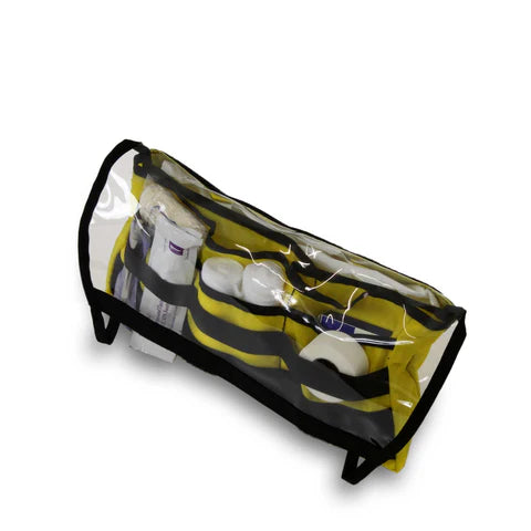 Front view of Conterra Divided Organiser Pocket Yellow with clear vinyl window

