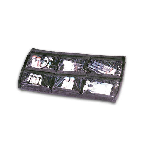 Top-down view of Conterra Mini Med Organiser Pocket with clear vinyl ampoule slots

