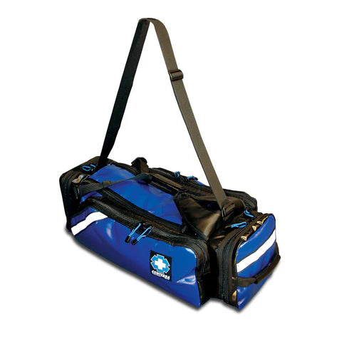 Front view of Conterra Responder IV Medic Bag in blue with shoulder strap

