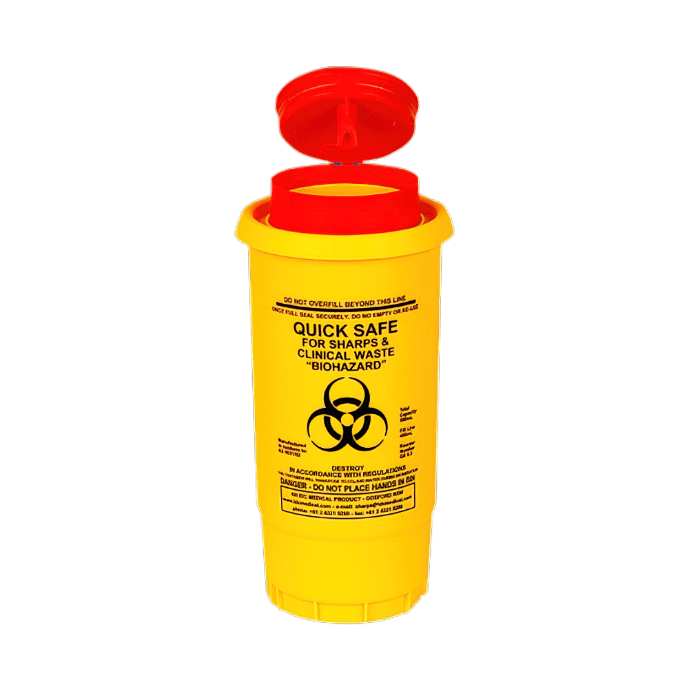 Aerohazard Sharps Disposal Container 500ml – Compact Yellow Biohazard Container with Red Snap-Lid

