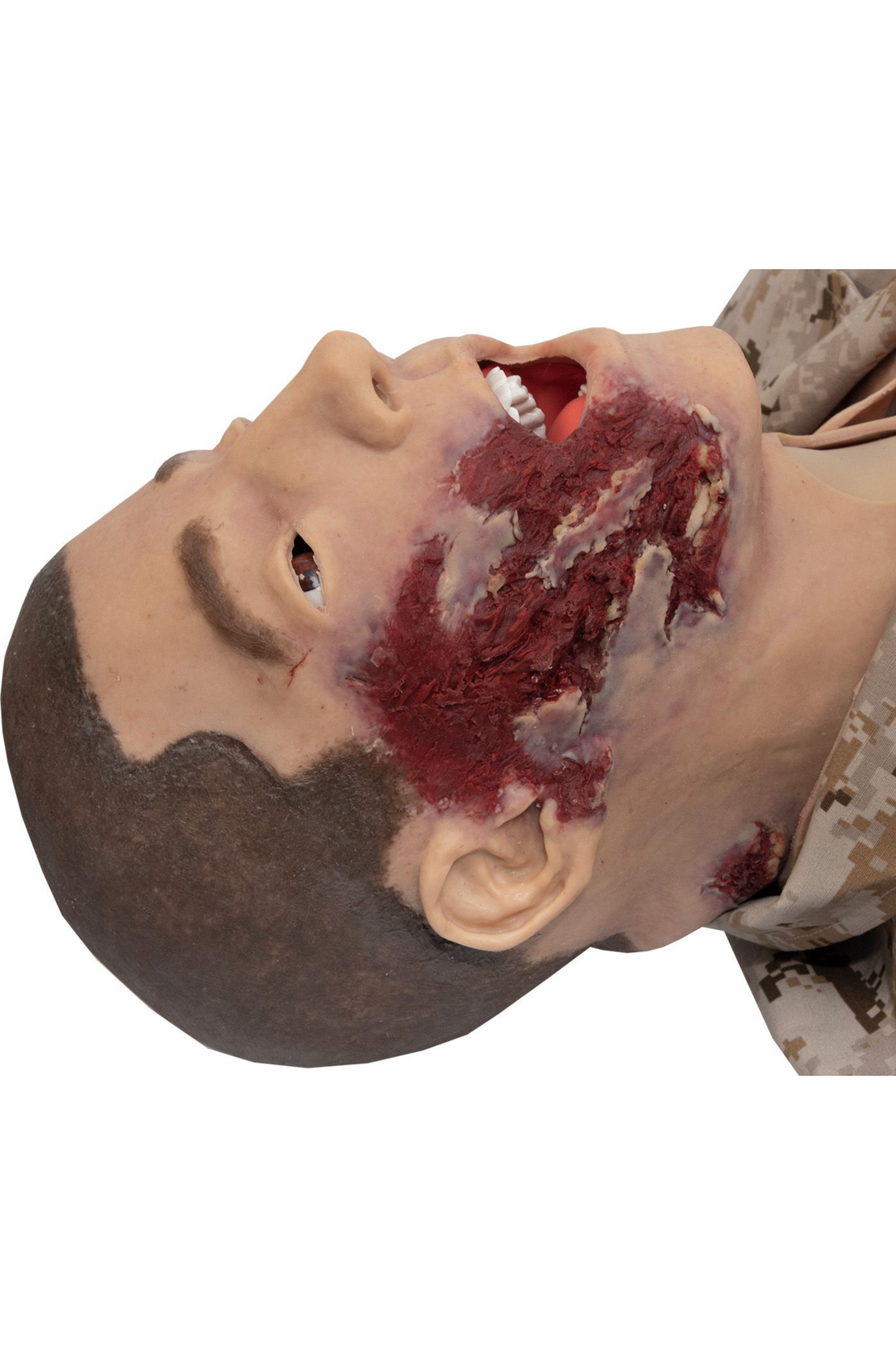 TOMManikin Blast close up of blast wound to his face with mouth wide open