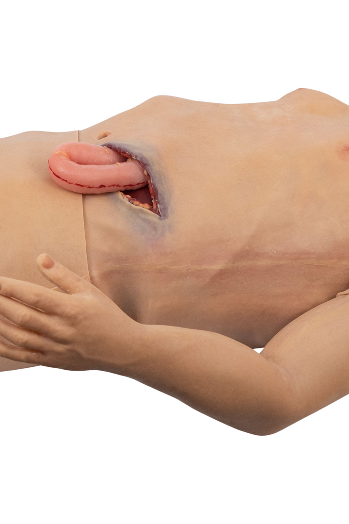 TOMManikin Blast naked close up image of the protruding eviscerated bowel injury