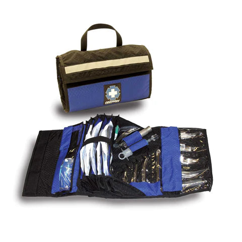 Folded and open view of Conterra Tube Pro Deluxe Intubation Kit with organized airway gear

