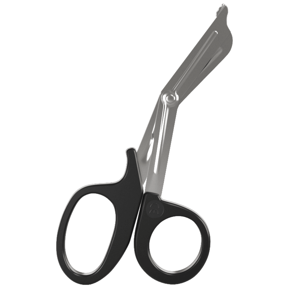 Flat view of trauma shears laid on white background

