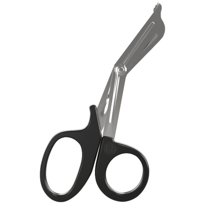 Flat view of trauma shears laid on white background

