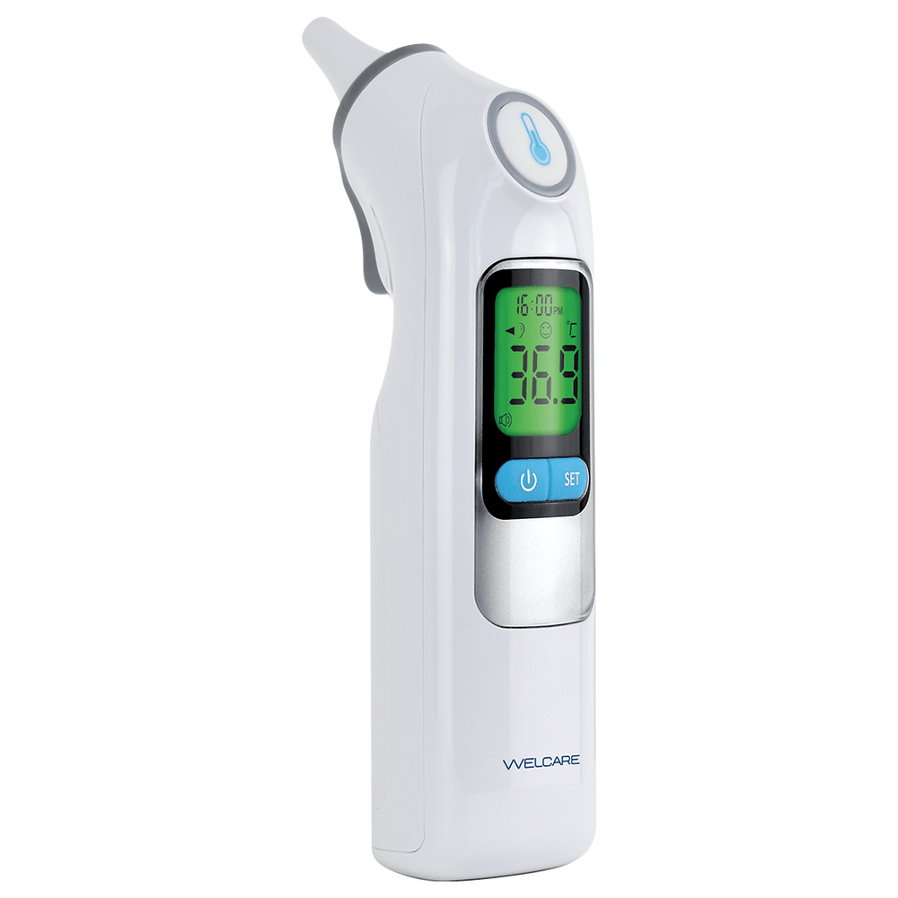 Welcare digital ear thermometer with backlit colour screen
