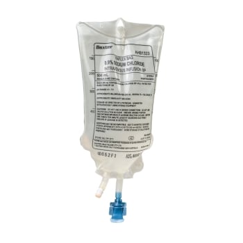 Flexible 500ml Viaflex IV bag of 0.9% sodium chloride solution
