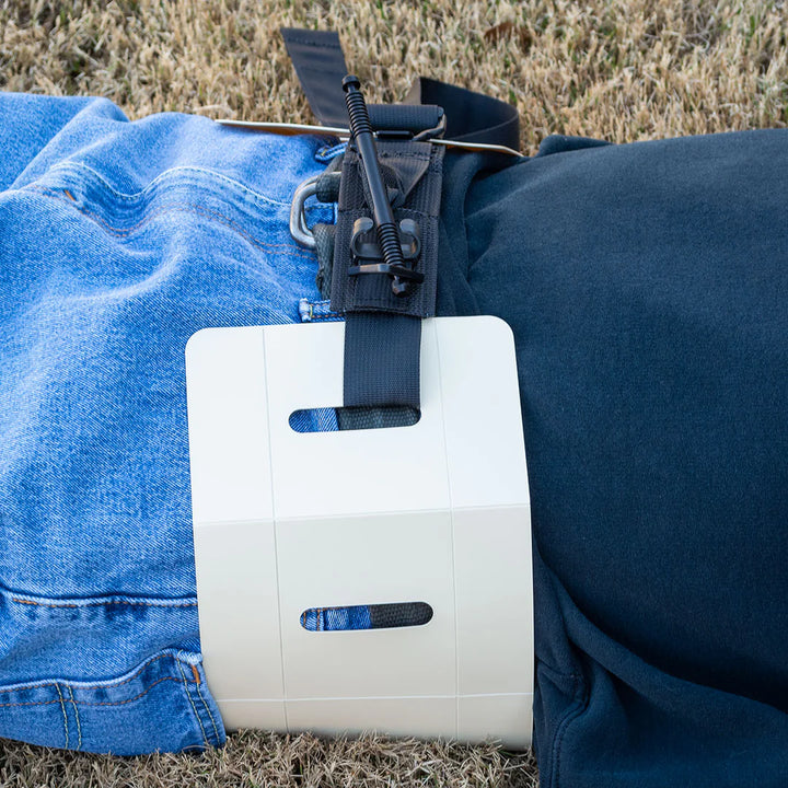 Deployed RISE used in pelvic stabilization with blue SOF-T Tourniquet

