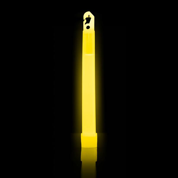 Yellow ChemLight glowing in low-light setting. 12-hour illumination for tactical or emergency response. TacMed Australia – reliable lighting for first responders and medics.