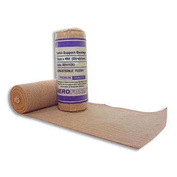 AeroForm tan bandage shown at angle, highlighting stretch material and consistent weave. Built for comfort and conformity. TacMed Australia – reliable elastic bandage for wound care.