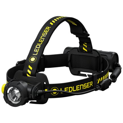 Ledlenser H7R Work headlamp with black and yellow adjustable head strap.