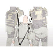 Diagram of the North American Rescue Hasty Harness being used in a military setting with the 2 mag drag maneouvre.