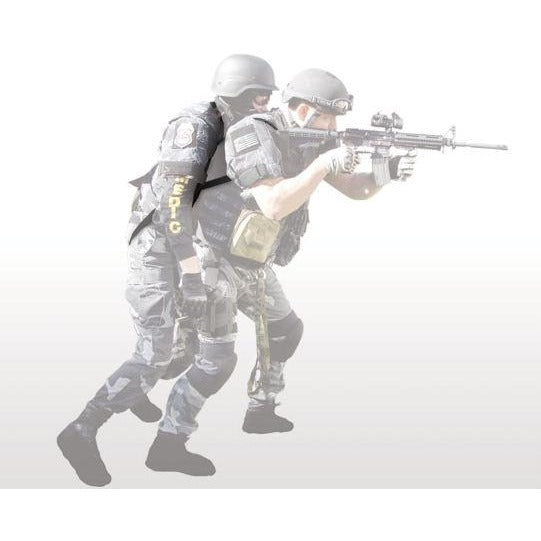 Diagram of the North American Rescue Hasty Harness being used in a military setting