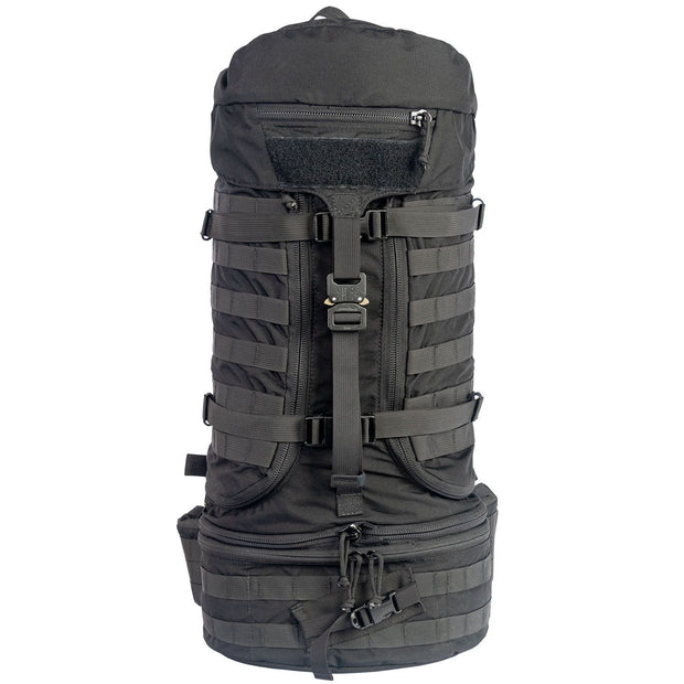 NAR Multi Mission Trauma Pack in black, a rugged backpack with 3200 cubic inch capacity for tactical medics. Features six detachable compartments, internal MOLLE with hook-and-loop, a multi-mission belt, and rappelling loops. Converts into a trauma sheet for vehicle or aircraft use. Includes North American Rescue branding. Bag only, gear sold separately
