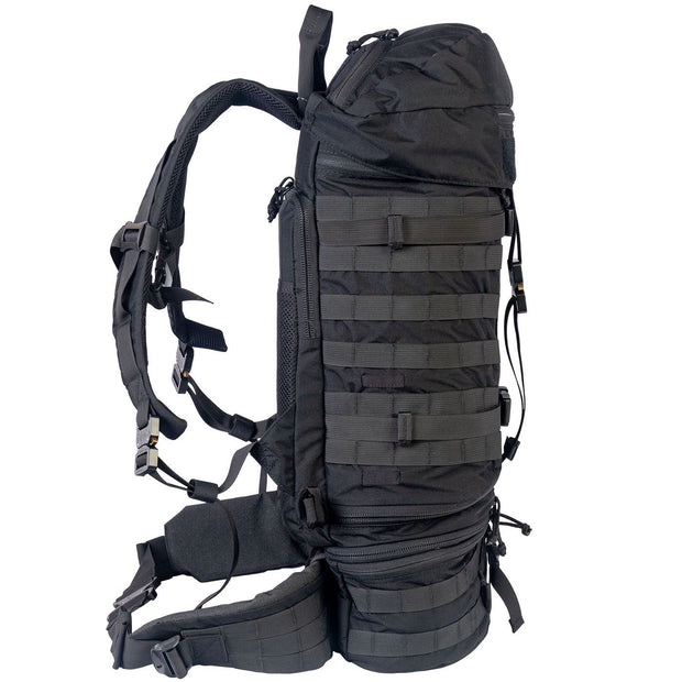 NAR Multi Mission Trauma Pack in black, a rugged backpack with 3200 cubic inch capacity for tactical medics. Features six detachable compartments, internal MOLLE with hook-and-loop, a multi-mission belt, and rappelling loops. Converts into a trauma sheet for vehicle or aircraft use. Includes North American Rescue branding. Bag only, gear sold separately