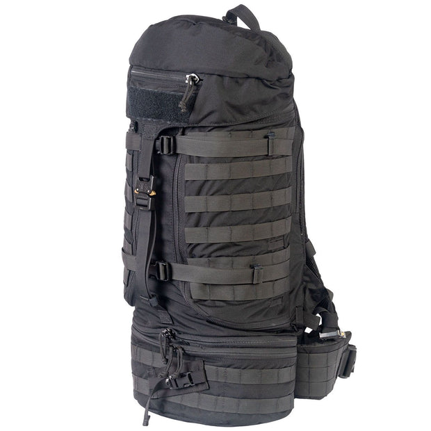 NAR Multi Mission Trauma Pack in black, a rugged backpack with 3200 cubic inch capacity for tactical medics. Features six detachable compartments, internal MOLLE with hook-and-loop, a multi-mission belt, and rappelling loops. Converts into a trauma sheet for vehicle or aircraft use. Includes North American Rescue branding. Bag only, gear sold separately