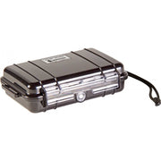 North American Rescue Armadillo Case shown closed and locked. Black case with hang string.