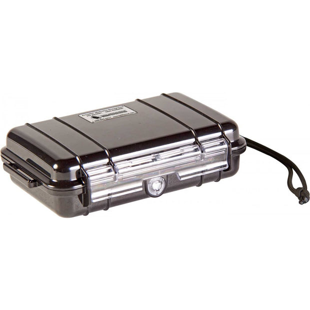 North American Rescue Armadillo Case shown closed and locked. Black case with hang string.