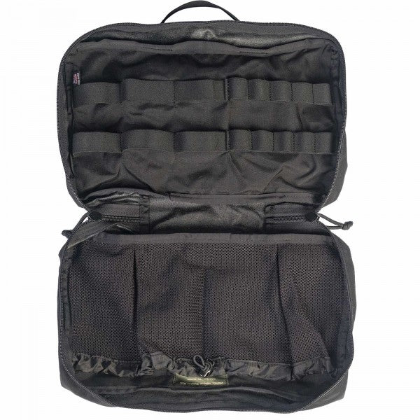 Open view of North American Rescue Patrol Bag displayed empty with  two separate interior compartments providing optimal organisation of your gear in any number of custom configurations.