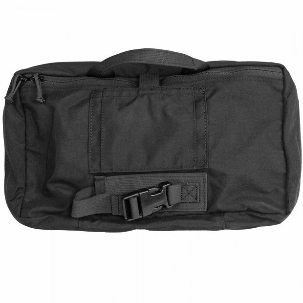Back view of the North American Rescue Patrol Bag showing outside compartments for trauma shears and other preshospital emergency supplies