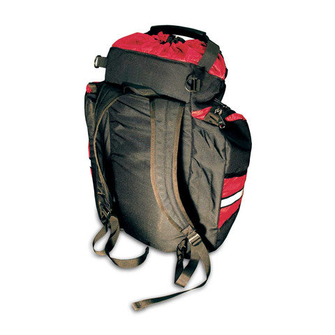 Side profile of the REACH Rigging Pack with padded shoulder straps and waist belt.