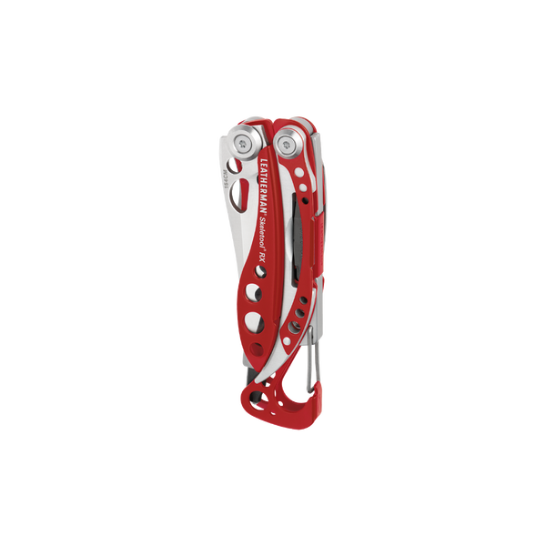 Compact view of the closed Skeletool RX Rescue multitool with visible red handles and clip.