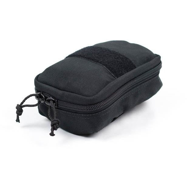 Operator IFAK MOLLE pouch in black, shown zipped and ready for attachment to gear. Compact and rugged for field use. TacMed Australia – durable pouch for medical loadouts.