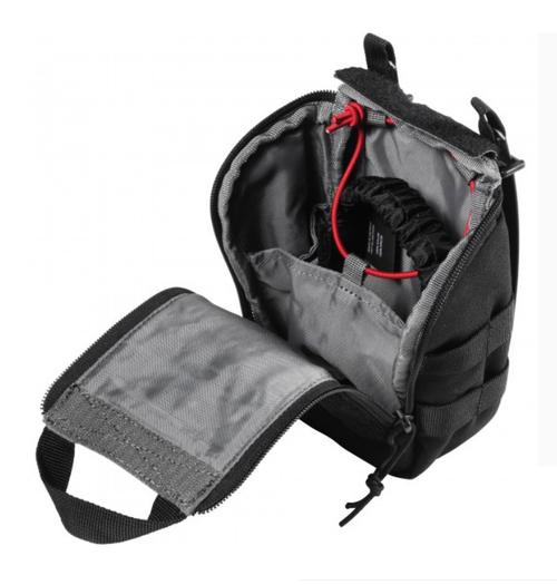 UCR IFAK Pouch opened, displaying internal compartments and elastic loops for medical gear.