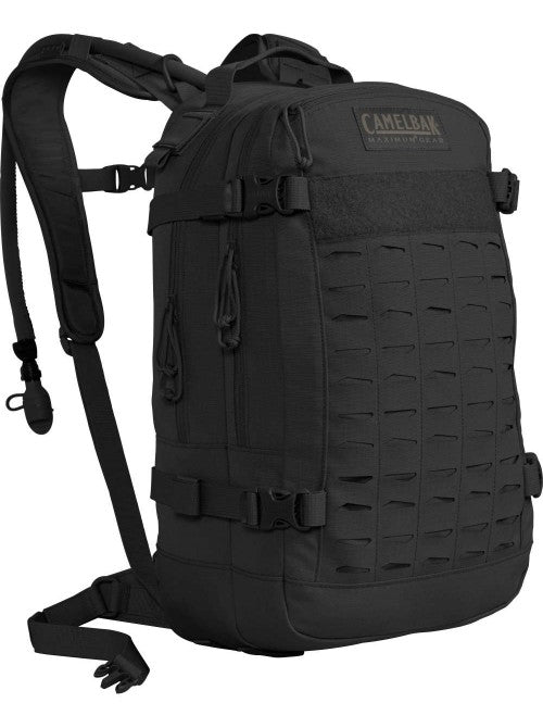 Black CamelBak HAWG 3L Mil Spec Crux hydration pack with full MOLLE webbing on the front panel.