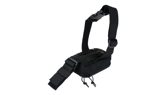 Side angle of the LAPD pouch with adjustable strap and compact design.